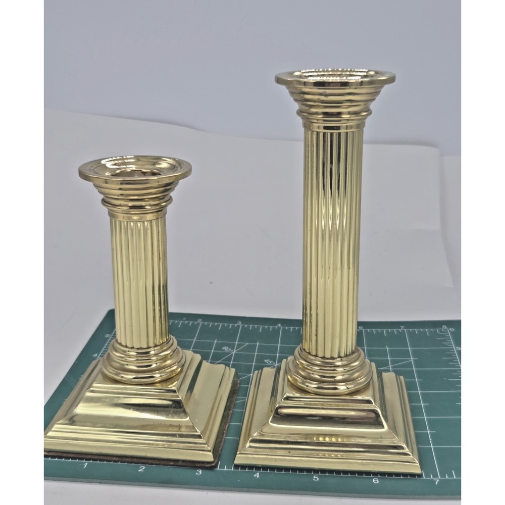 Baldwin Brass Vtg Set Smithsonian Institute Column Candleholders 5.5" & 7.75"